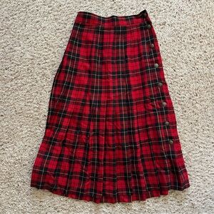 Vintage David Brooks Red Plaid Skirt Pleats Tartan 8P Preppy Academia Buttons